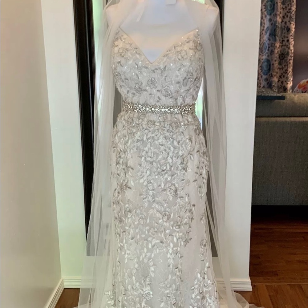 Embroidered and Beaded Lace Sheath Wedding Dress